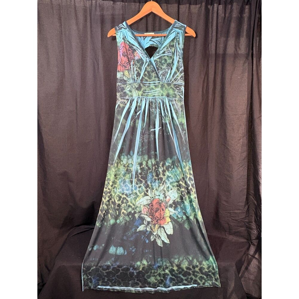 B. Friends Floral Cheetah Mixed Print Maxi Dress Boho Artsy Whimsigoth – Size M